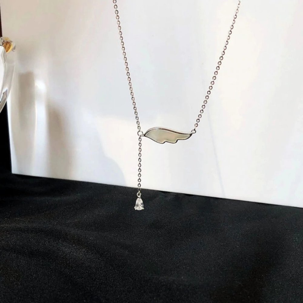 925 Sterling Silver Diamond Angel Wing Necklace - Picture 3 of 6